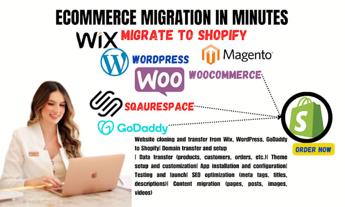 Gig Preview - Migrate shopify woocommerce magento wix bigcommerce wordpress secure transfer