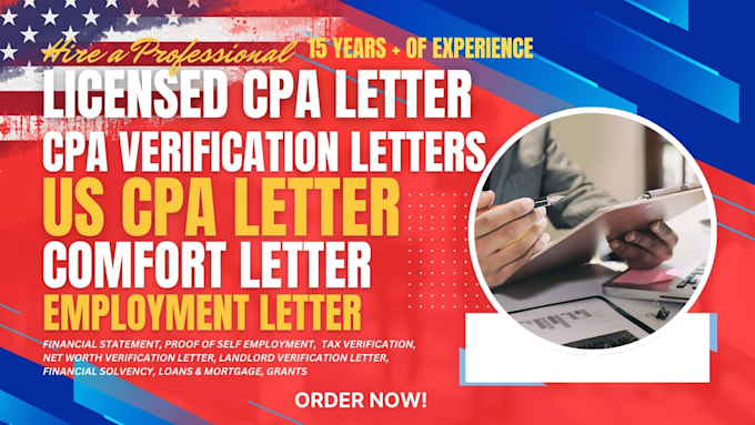 Bestseller - provide licensed US CPA comfort letter financial statement income verification