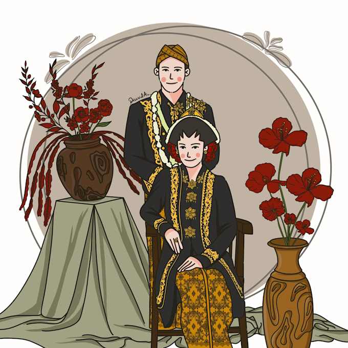 Gig Preview - Draw your special cute wedding portrait in cartoon style