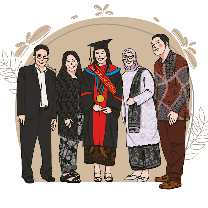 Gig Preview - Draw your cute family graduation portrait in cartoon style