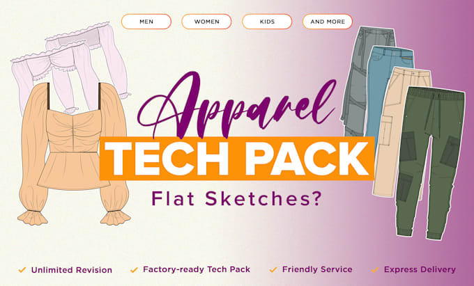 Gig Preview - Design apparel tech pack and technical flat sketch  in 12 hrs