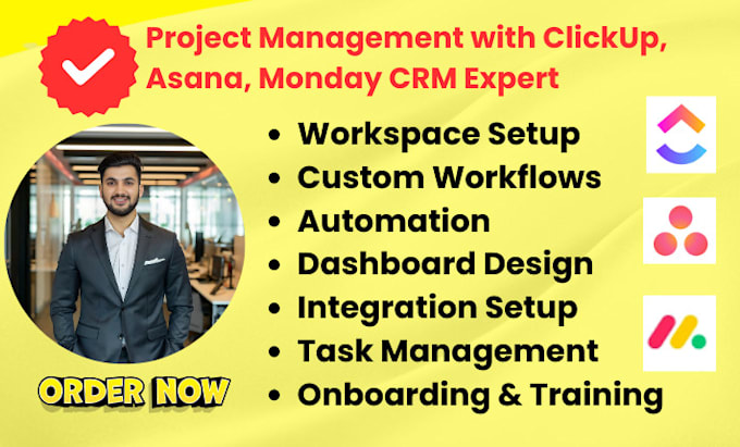 Gig Preview - Project management on clickup, monday crm, monday com, clickup, jira, asana