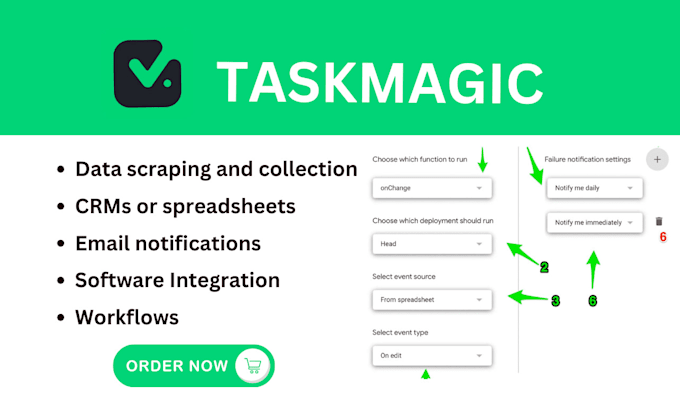 Gig Preview - Setup automation workflow with taskmagic google sheet expert