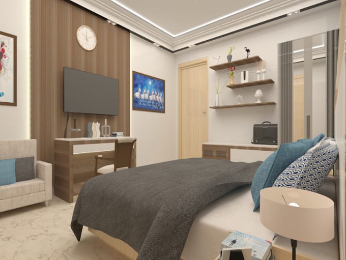 Gig Preview - Render bachelor room,reading table, interior decoration,bedroom design,workspace