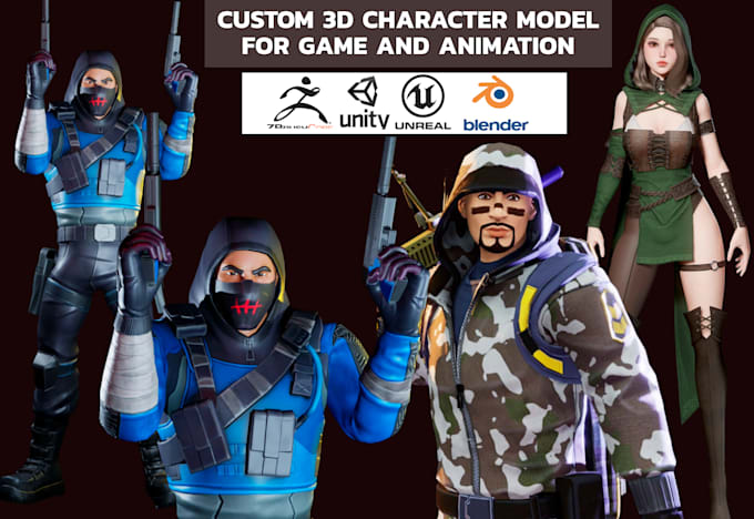 Gig Preview - Stylized 3d character model for game unity unreal engine 3d rigging or animation