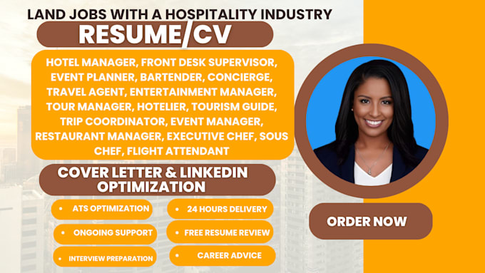 Gig Preview - Write hospitality, tourism, restaurant, receptionist, chef, event planner resume