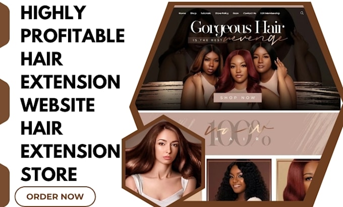 Gig Preview - Design hair extension store hair store hair website  wig beauty website