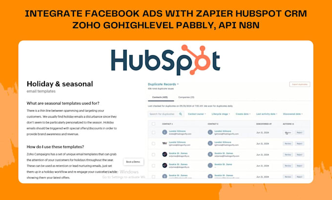 Gig Preview - Integrate facebook ads with zapier hubspot crm zoho gohighlevel pabbly, api n8n