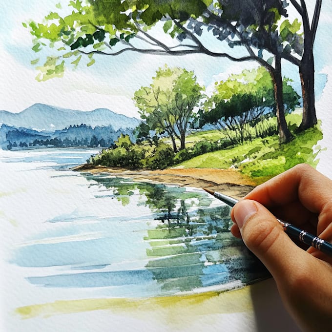 Gig Preview - Draw landscape drawing with watercolor painting illustration