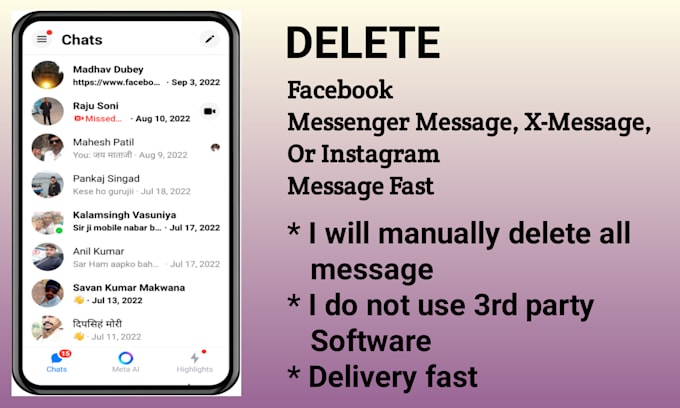 Gig Preview - Delete facebook, instagram, telegram, message very fast