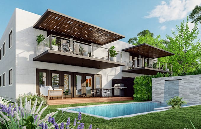 Gig Preview - Renovate 3d residential house design, balcony, pool rendering,3d house elevation