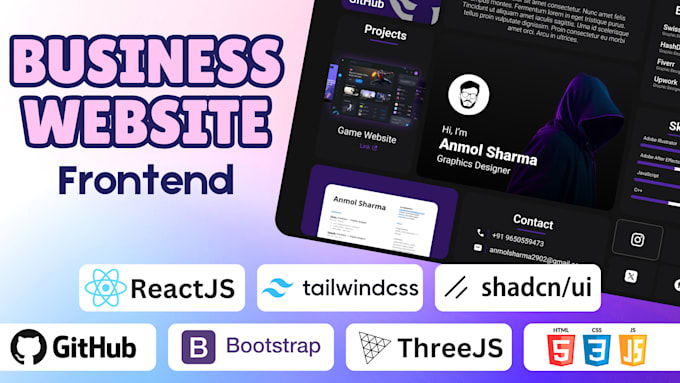 Gig Preview - Develop business website using react js, tailwind css and shadcn