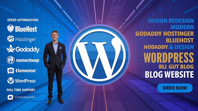 Gig Preview - Design redesign modern godaddy hostinger bluehost website design wordpress blog