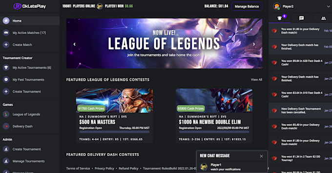 Gig Preview - Develop tournament website, gaming website,esport website