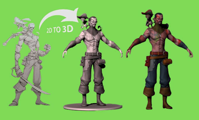 Gig Preview - Convert 2d to 3d model cute character form picture to printable 3d file