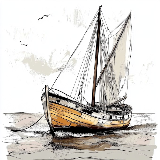 Gig Preview - Vector line art your ship or boat