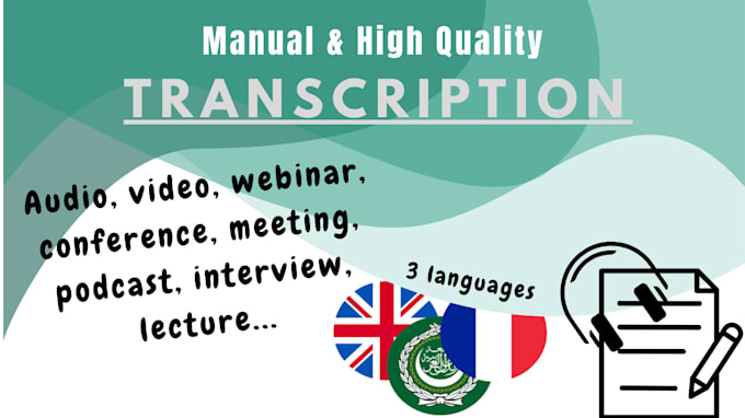 Gig Preview - Transcribe any video or audio in english, french or arabic