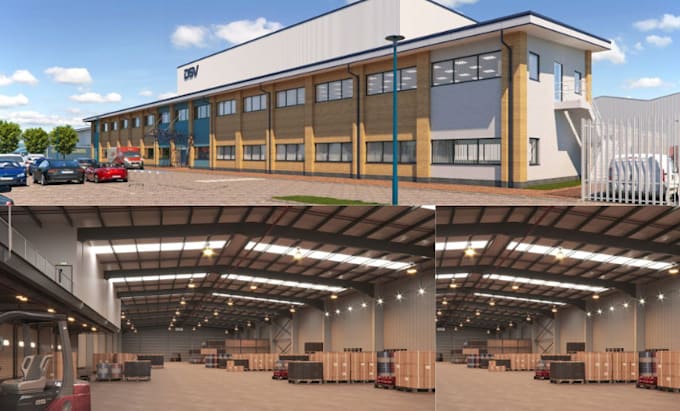 Gig Preview - Render photorealistic 3d cgi warehouse design, industrial and commercial spaces