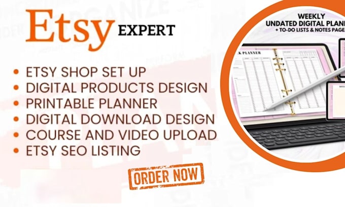 Gig Preview - Setup esty shop digital planner hyperlinked planner product listing esty SEO