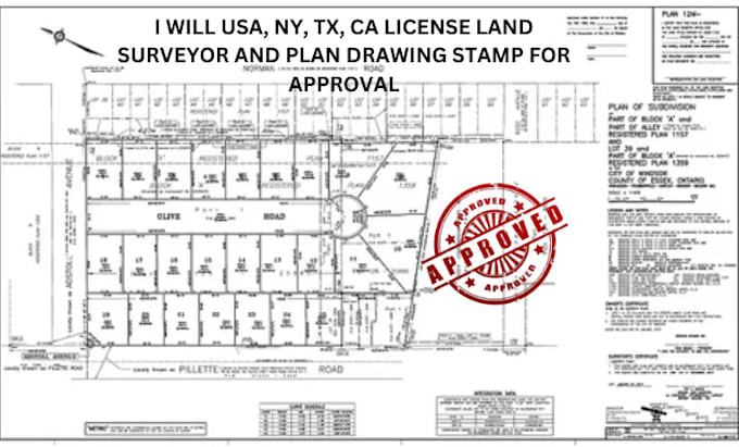 Gig Preview - Usa, ny, tx, ca license land surveyor and plan drawing stamp for approval