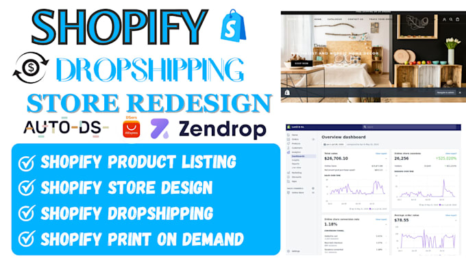 Gig Preview - Do shopify website design, shopify redesign, dropshipping store