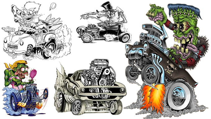 Gig Preview - Draw custom, car, event ,monster, vintage, rat fink, t shirt, tattoo, hot rod