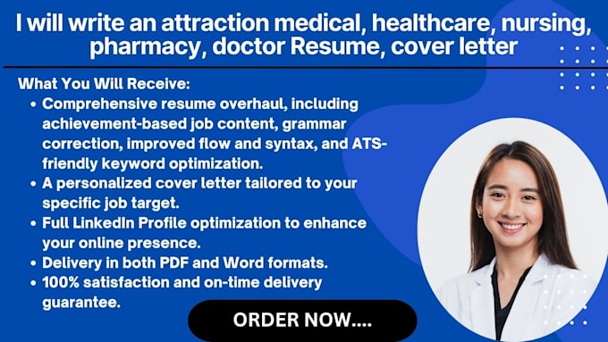 Gig Preview - Write an attraction medical resume healthcare, nursing, pharmacy, cover letter