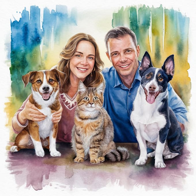 Bestseller - create a watercolor painting portrait of your pets