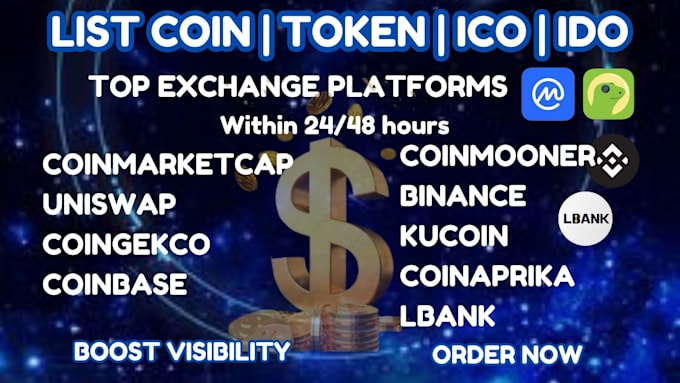 Gig Preview - Do coin listing token, ico listing on exchanges coingecko coinmarketcap, lbank