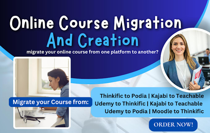 Gig Preview - Online course migration from udemy to thinkific podia  to teachable website lms