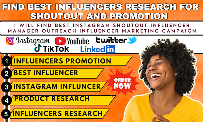 Gig Preview - Find best influencer research for shoutout and promotion influencer marketing