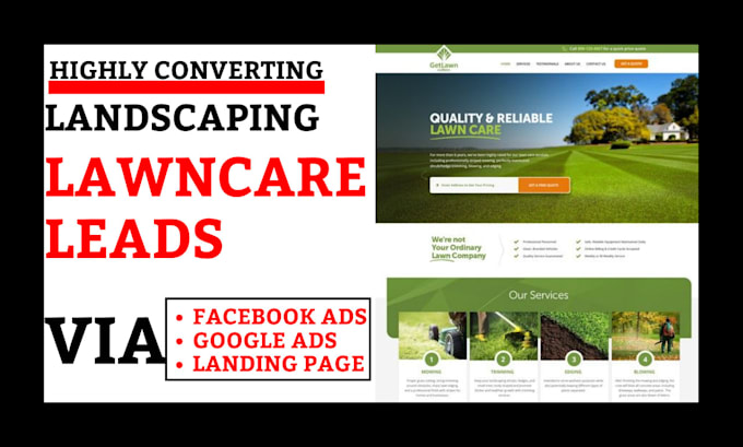 Gig Preview - Generate high converting landscape leads lawncare landing page