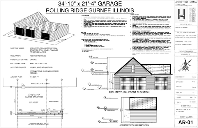 Gig Preview - Do garage, adu, sunroom architectural and structural drawings for city permit