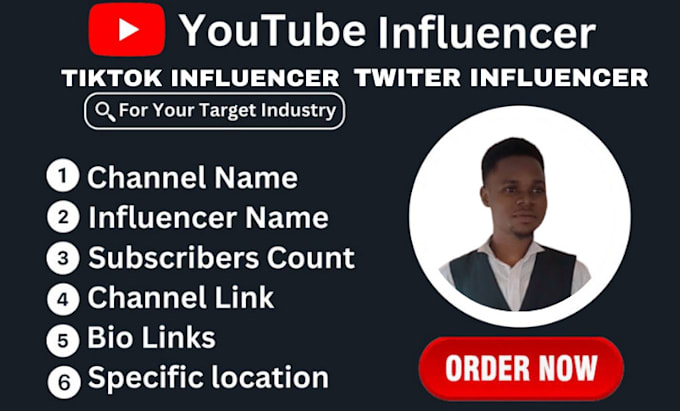 Gig Preview - Find twitter influencer,  youtube, tiktok influencer and manage your campaigns