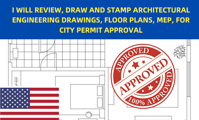 Gig Preview - Review and stamp 2d architectural floor plan engineering drawing mep city permit