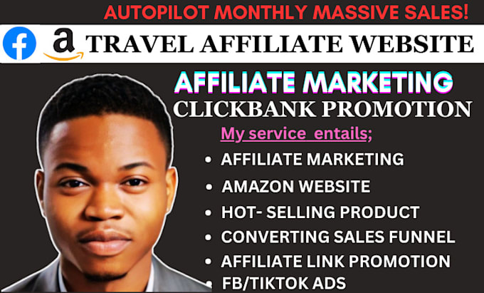 Gig Preview - Build travel affiliate website amazon clickbank affiliate marketing sales funnel