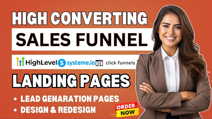 Gig Preview - Design trending landing page sales funnel using gohighlevel systeme io funnelish