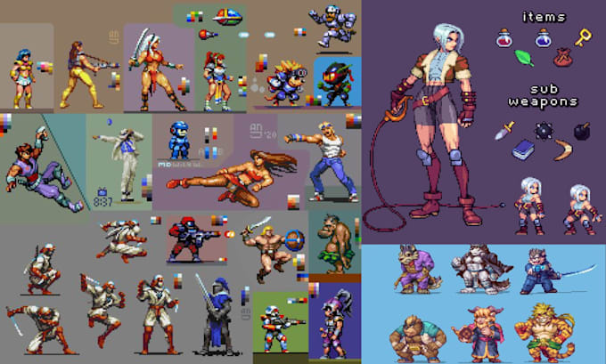 Gig Preview - Draw pixel sprite sheet pixel character art rpg game assest video loop animation