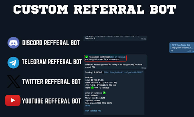 Gig Preview - Build custom referral bot, discord, telegram, twitter