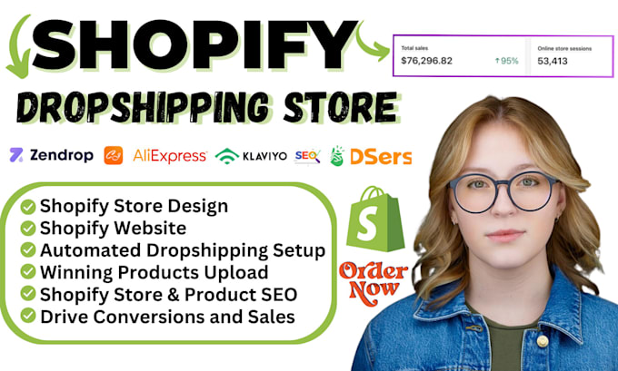 Gig Preview - Build shopify dropshipping store,shopify website design, shopify online store