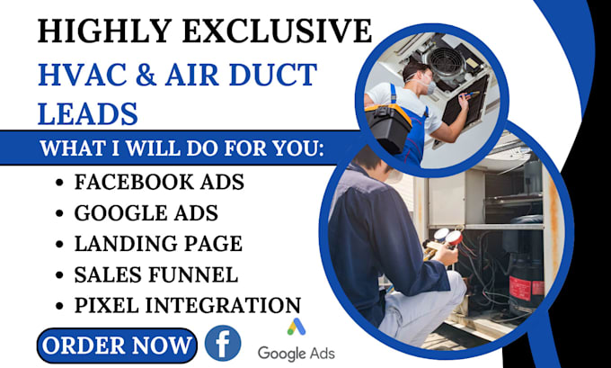 Gig Preview - Generate highly exclusive hvac leads air duct leads hvac leads using facebook ad