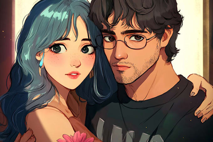 Gig Preview - Draw a sweet anime couple illustration of your characters