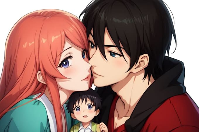 Gig Preview - Make anime couple portrait, anime family portrait