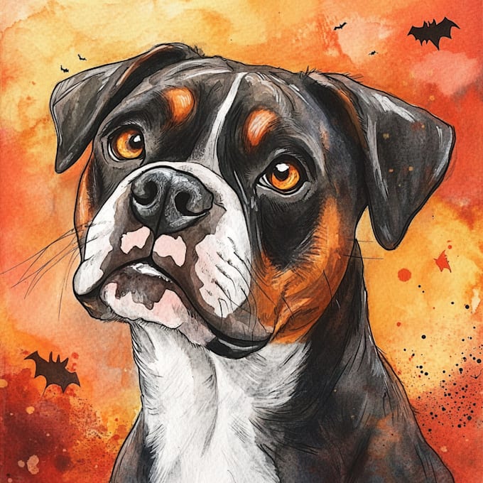 Gig Preview - Create a custom halloween watercolor pet portrait