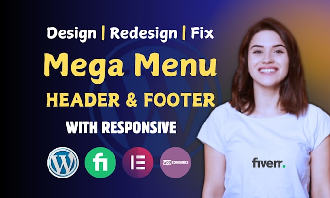 Gig Preview - Design wordpress website header footer and mega menu