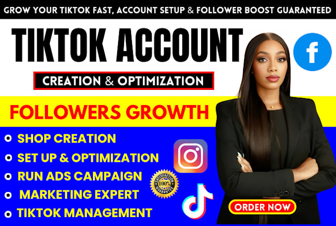 Gig Preview - Do tiktok account creation, setup tiktokshop optimization, grow followers