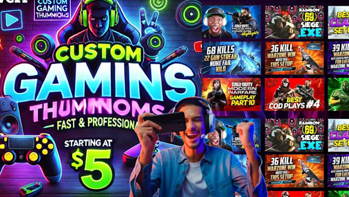 Gig Preview - Design high CTR gaming youtube thumbnail designs in 2 hours