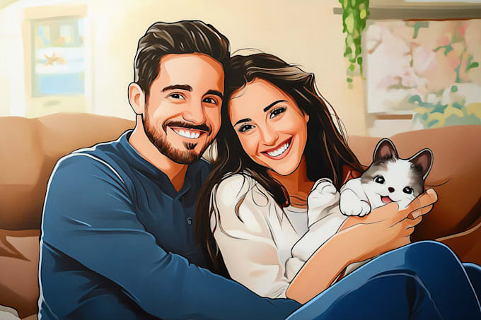 Bestseller - draw your couple into lovely disney cartoon portrait