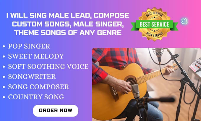 Gig Preview - Sing male lead, compose custom songs, male singer, theme songs of any genre