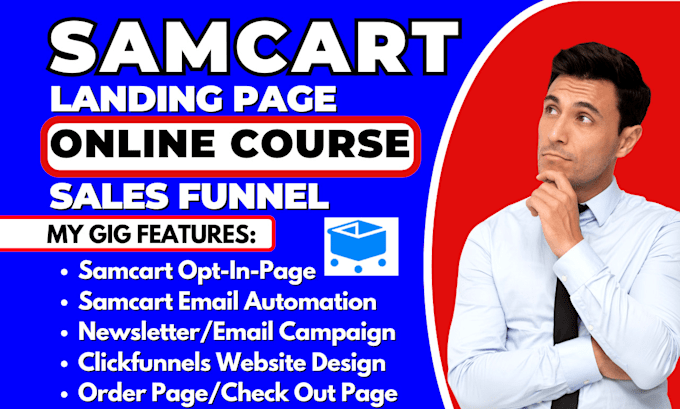 Gig Preview - Build samcart sales funnel, samcart landing page, online course